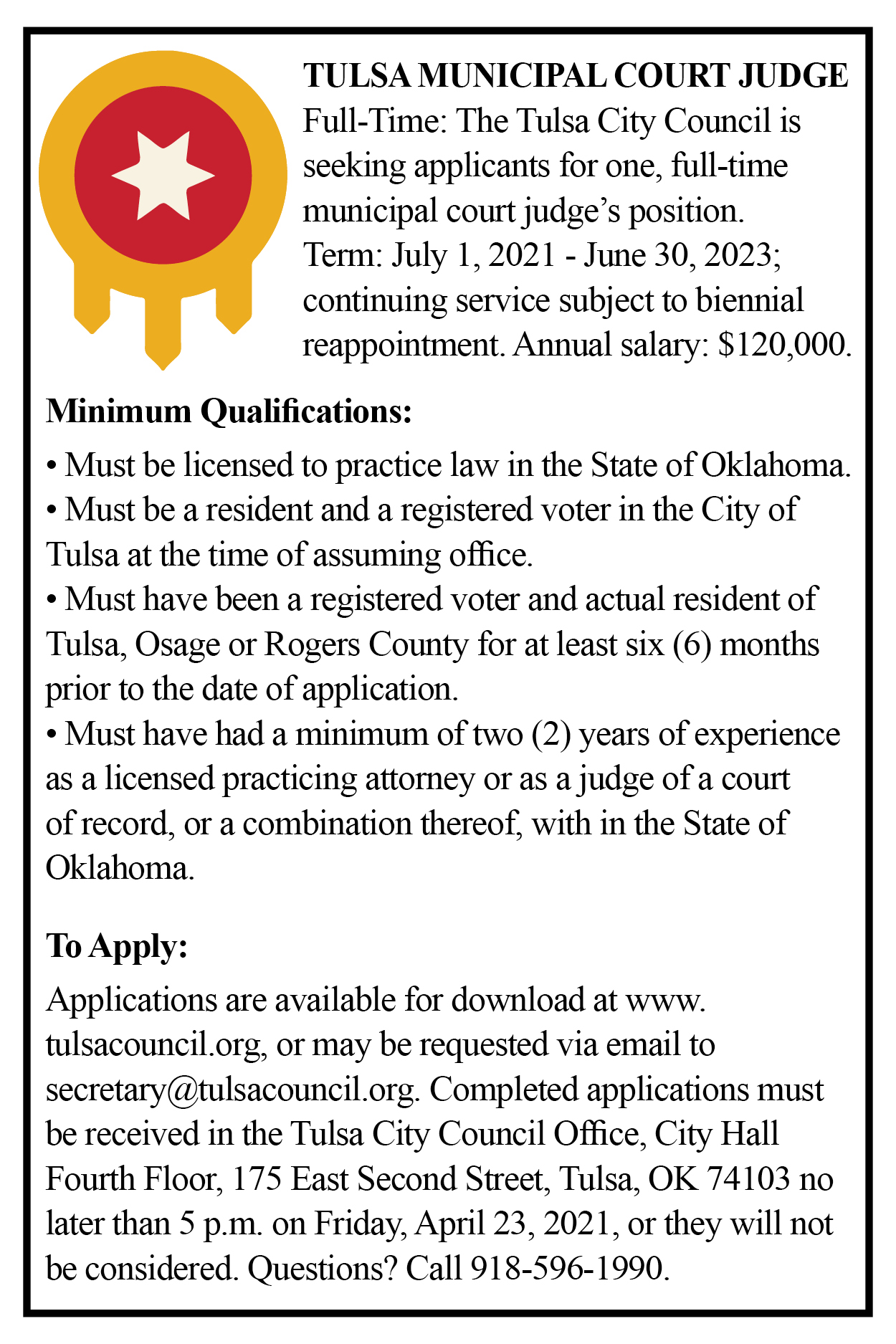 Tulsa Municipal Court Judge 450