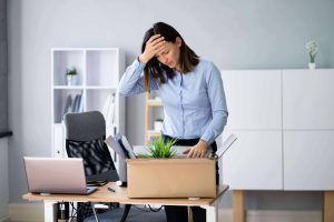 woman in office stressed out